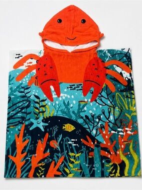 Kids Crab Hooded Beach Towel Poncho - Orange